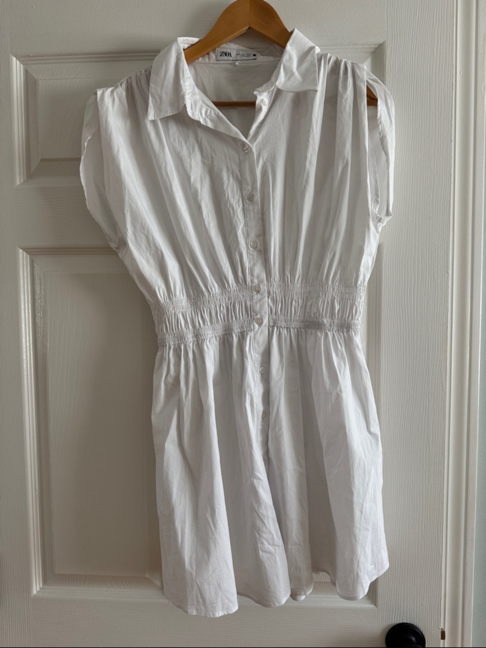 Zara White Collared Button Front Dress